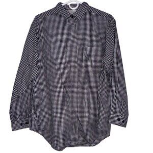 Nordstrom Town Square Women's Navy & White Gingham Button-Up Long Sleeve Shirt S